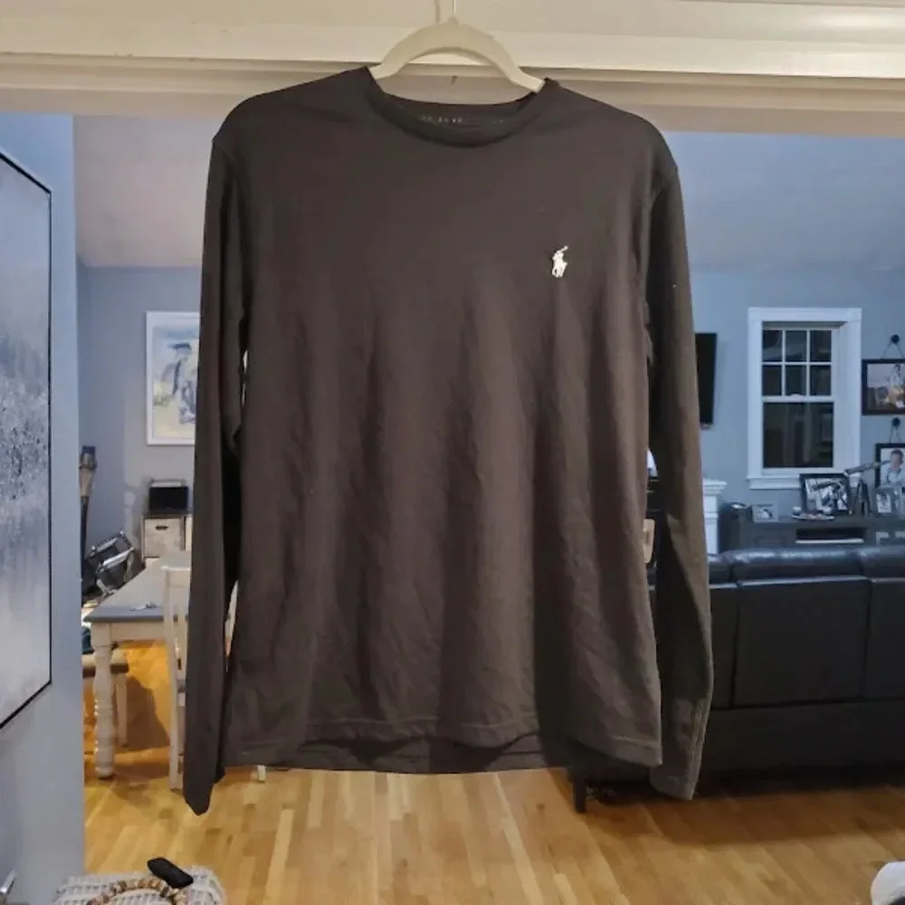 Polo Ralph Lauren Black Long Sleeve Classic Crew Neck Tee T-Shirt Size Small